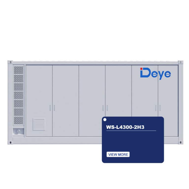 Systém úložiska energie Deye pre úžitkové vozidlá s označením „WS-L4300-2H3“ a tlačidlom „Zobraziť viac“ vpredu.