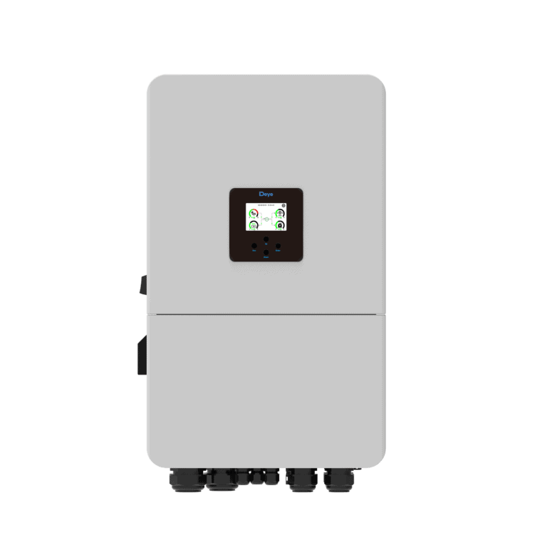 Deye SUN-14/15/16/18/20K-SG05LP3-EU-SM2 three-phase hybrid inverter for solar energy systems, featuring a digital display and advanced energy management capabilities.
